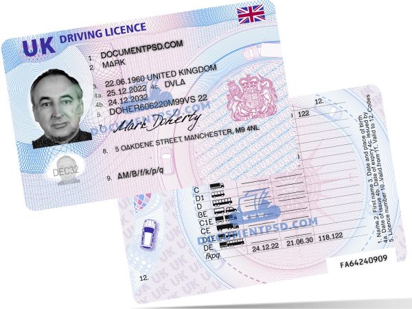 Driver License UK PSD TEMPLATE