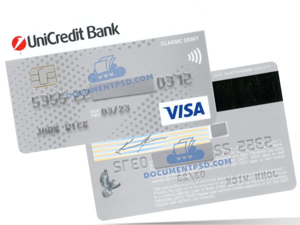 UniCredit Bank Classic Debit Visa Card Romania PSD Template