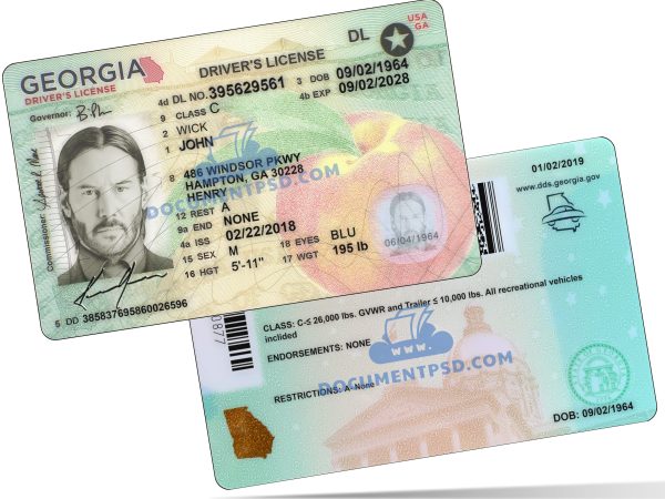 Gerogia Driver License NEW PSD Template