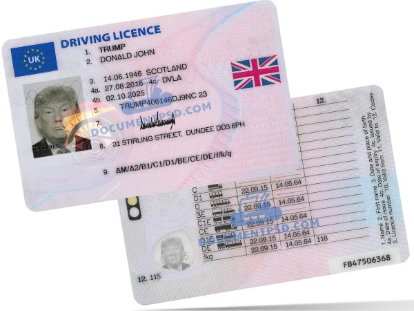 United Kingdom Driver License 2015 PSD Template