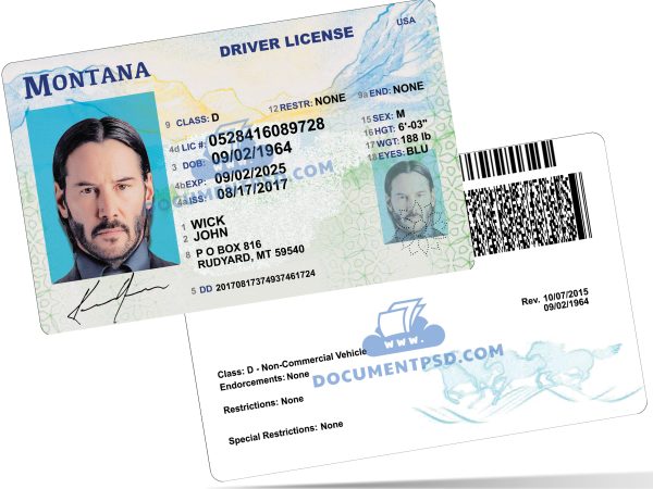 Montana Driver License NEW PSD Template