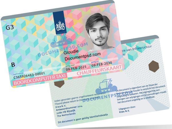 chauffeurskaart taxi card Netherlands PSD Template