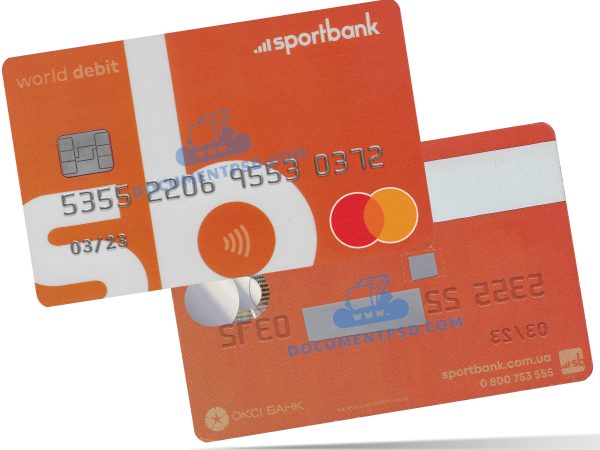 Sportbank World Debit Mastercard Ukraine PSD Template