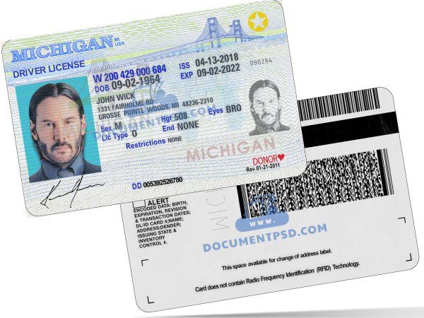 Michigan Driver License PSD Template