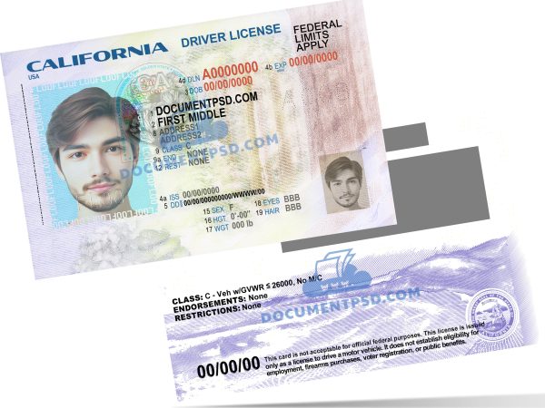 California (CA) Rev. 2024.05.20 DRIVER LICENSE (UV) PSD Template