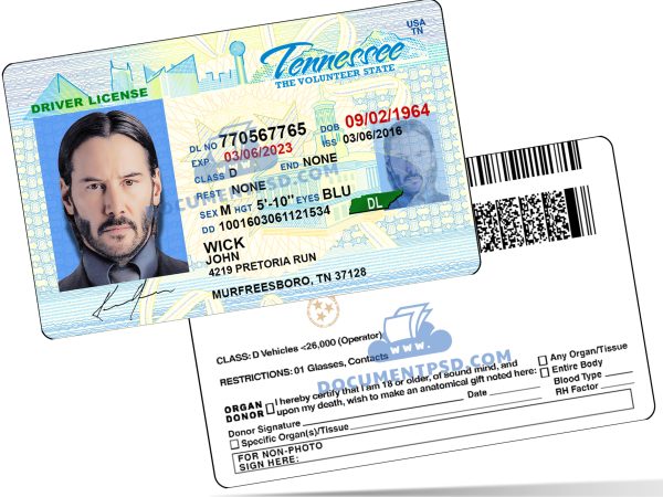 Tenessee Driver License PSD Template