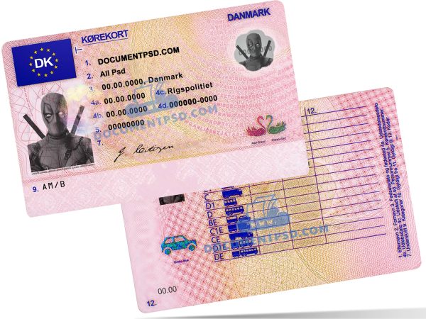 Danmark Driver License PSD Template