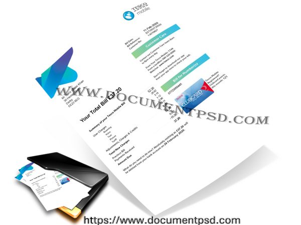 Tesco Mobile Bill United Kingdom PSD Template