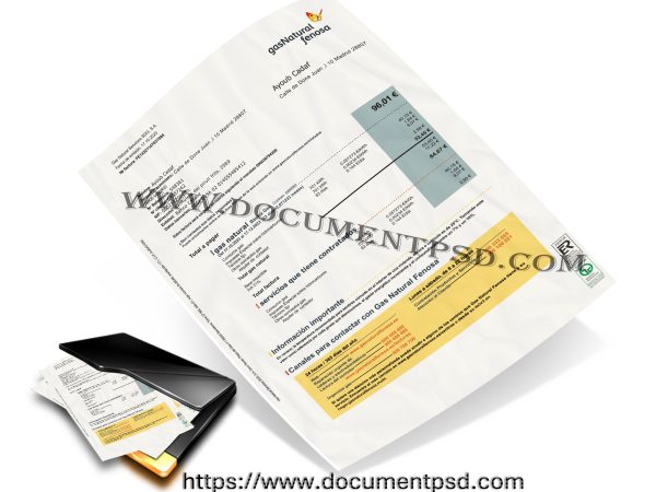 Gas Natural Fenosa Factura (Gas Natural Invoice). PSD Template