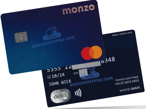 Monzo Plus Mastercard United Kingdom PSD Template