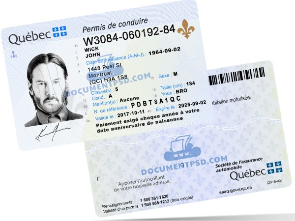 Quebec Driver License PSD Template