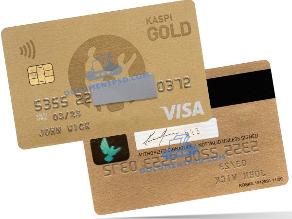 Kaspi Gold Visa Card Kazakhstan PSD Template