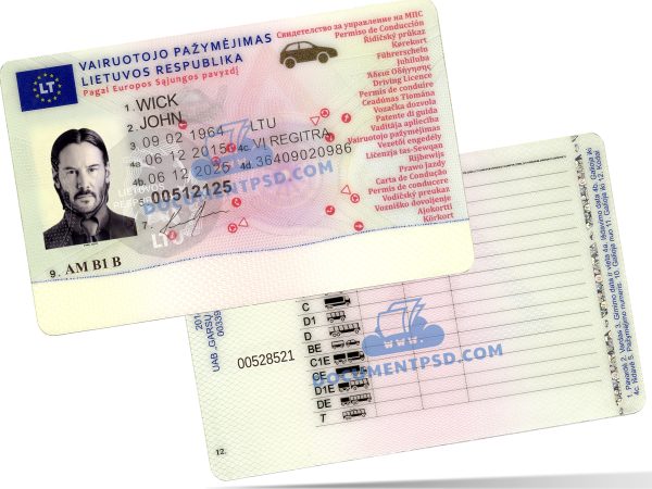Lithuania Driver License PSD Template