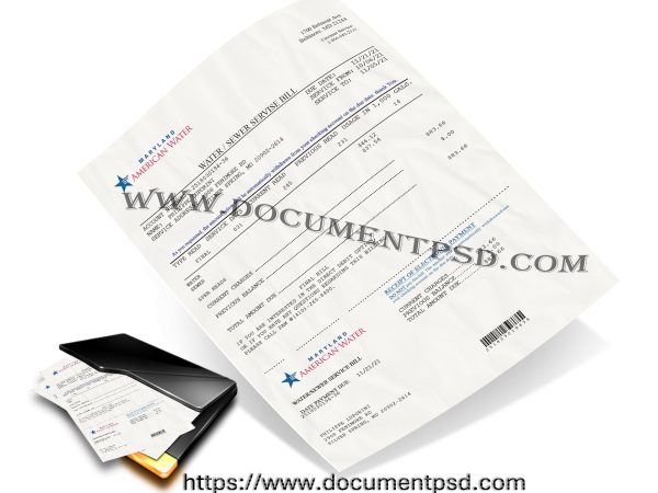Maryland American Water Water/Sewer Service Bill. PSD Template