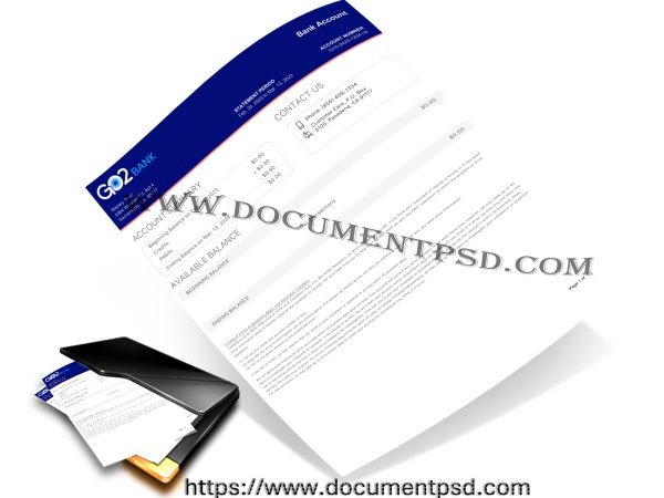 GO2bank Bank account statement USA