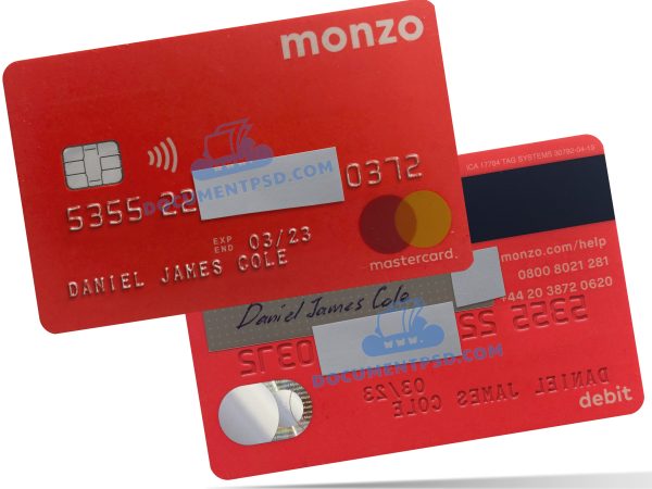Monzo Debit Mastercard United Kingdom PSD Template