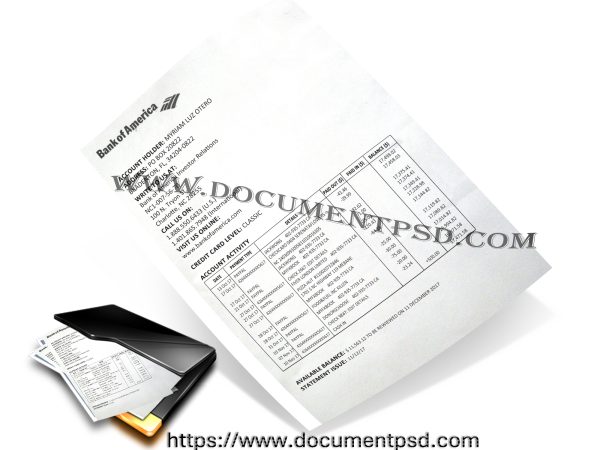 Bank of America, N.A.  Credit card account statement (Classic Level)