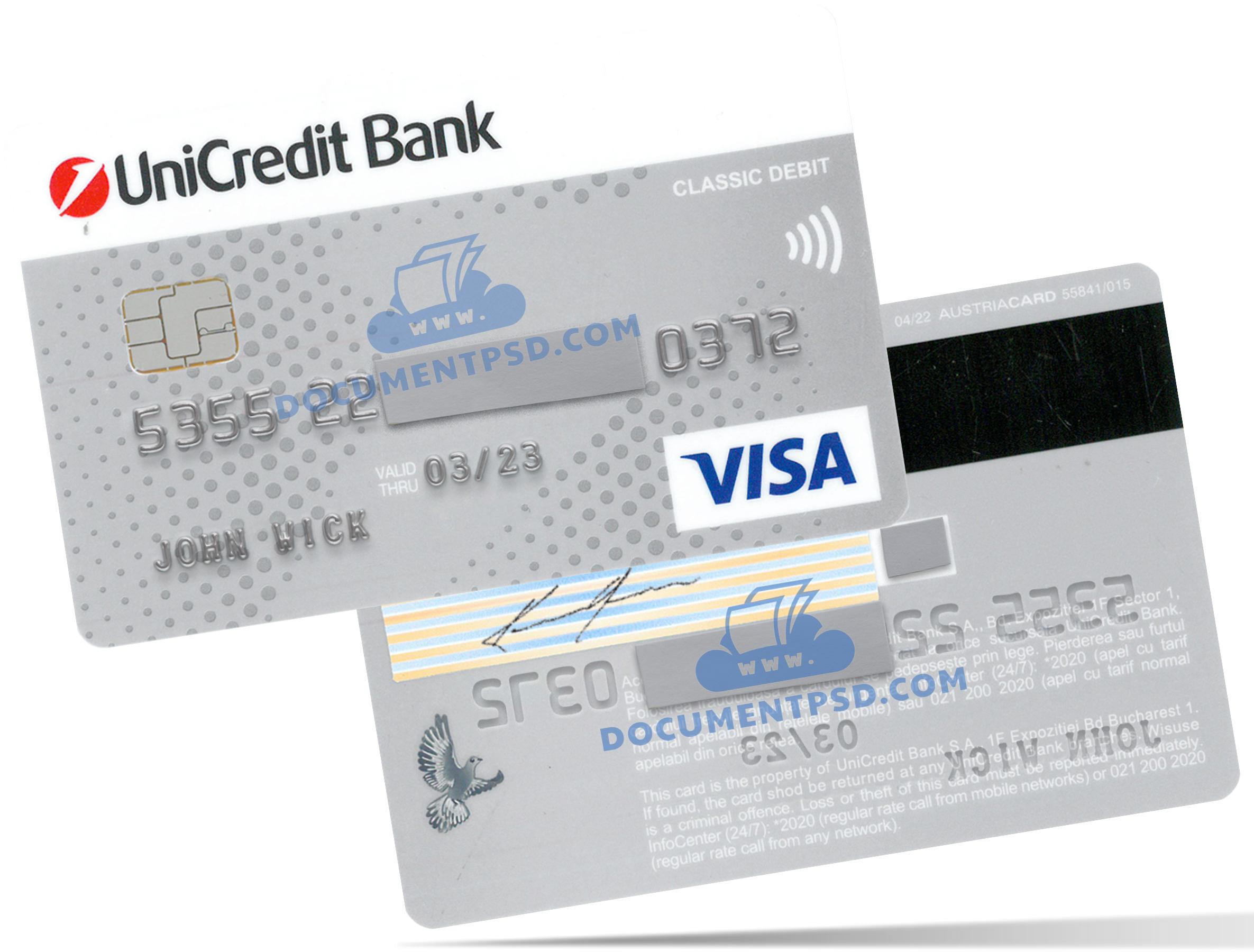 UniCredit Bank Classic Debit Visa Card Romania PSD Template