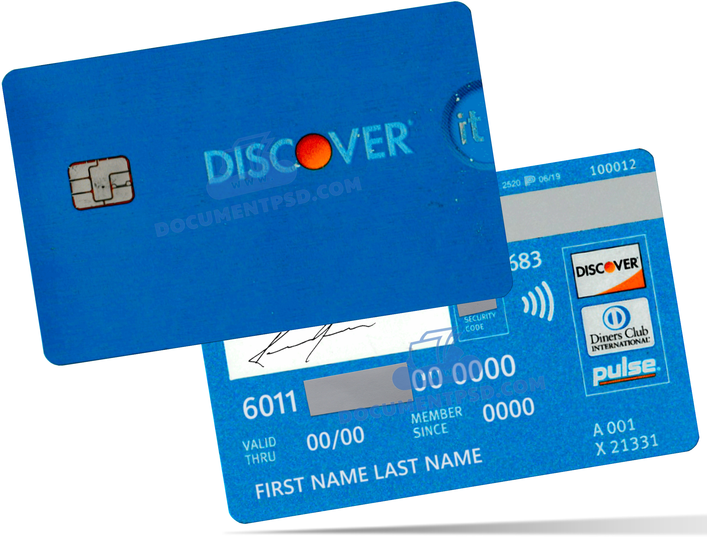 Diskover Card Blue Credit card PSD Template USA