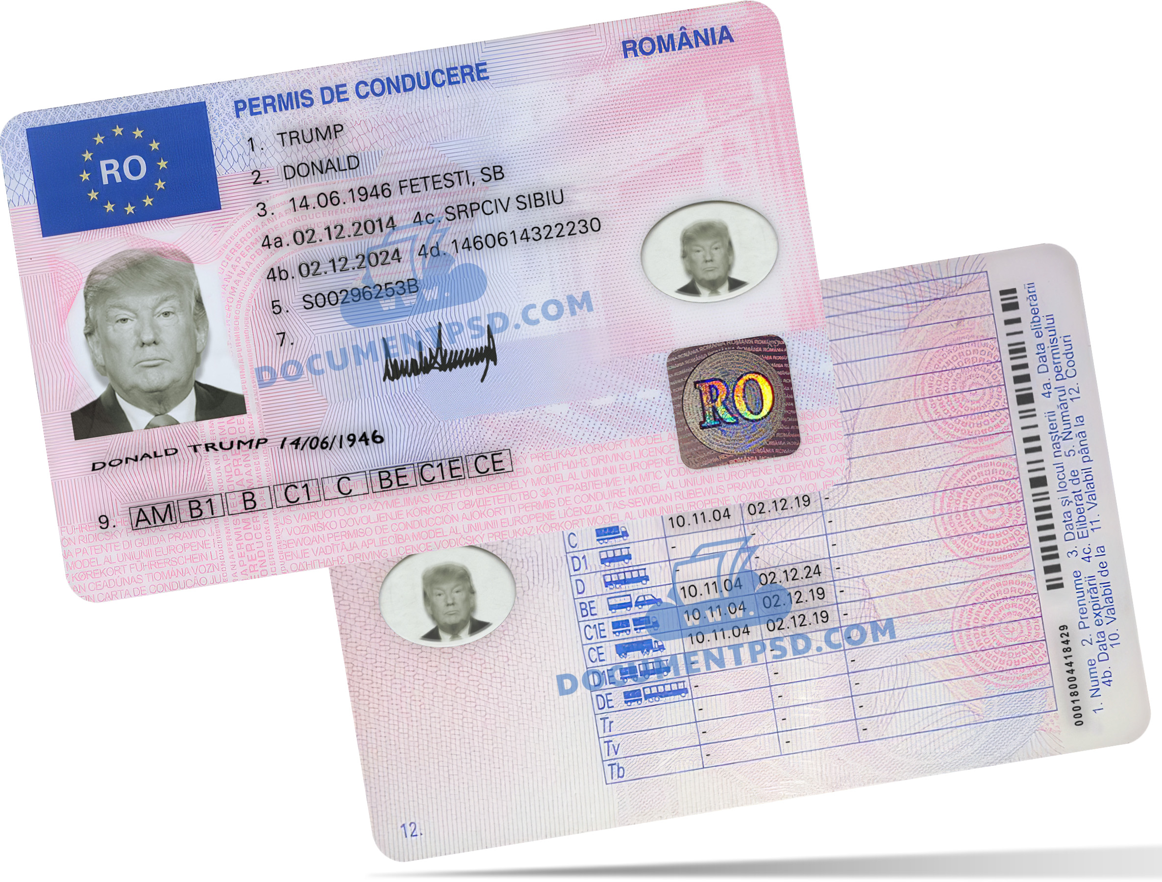 Romania Driver License PSD Template
