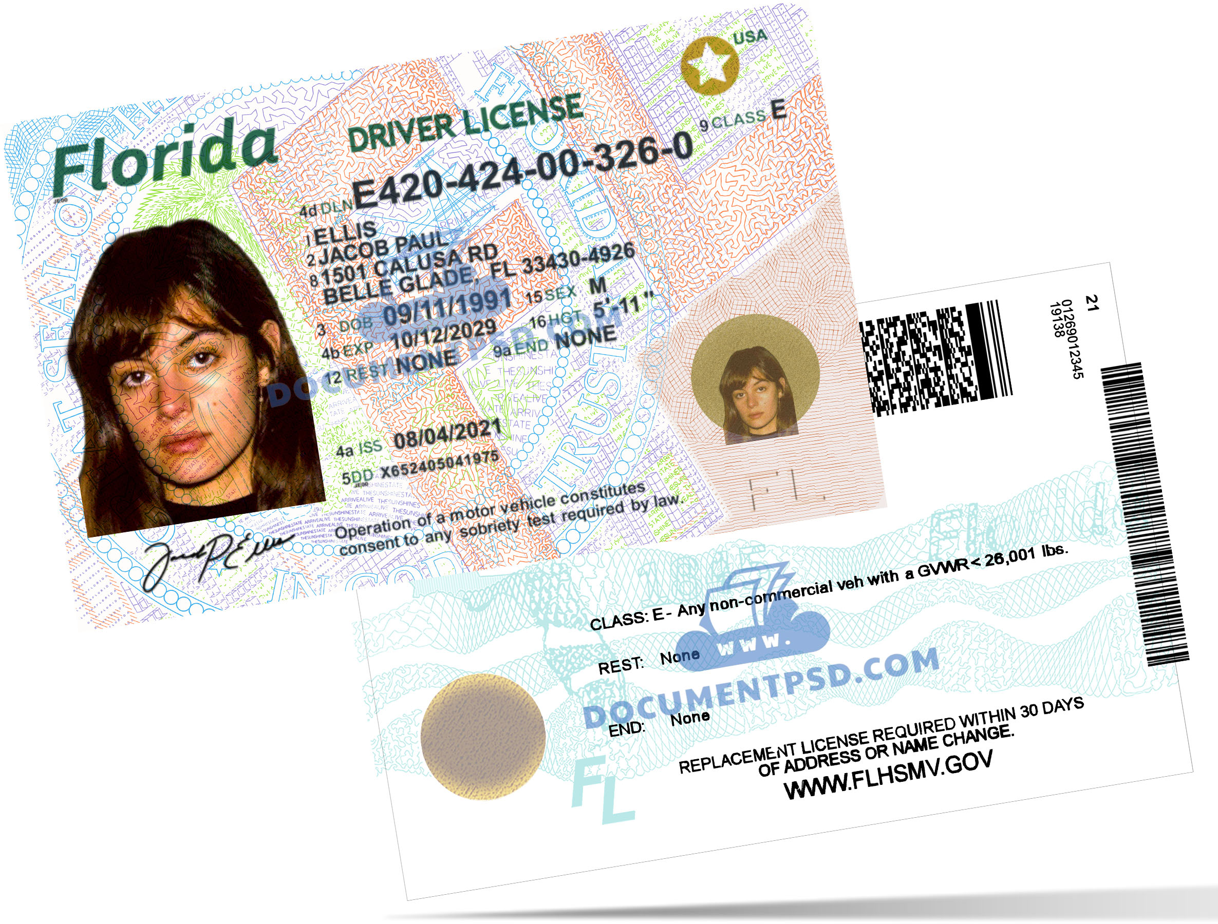 FLORIDA DRIVER LICENSE REV 03.01.2020 (UV) PSD Template