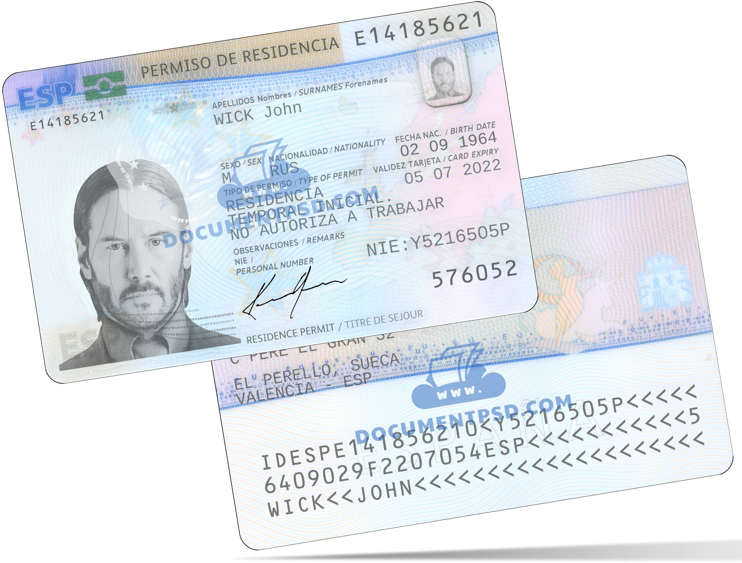 Spain Residence Permit new PSD Template