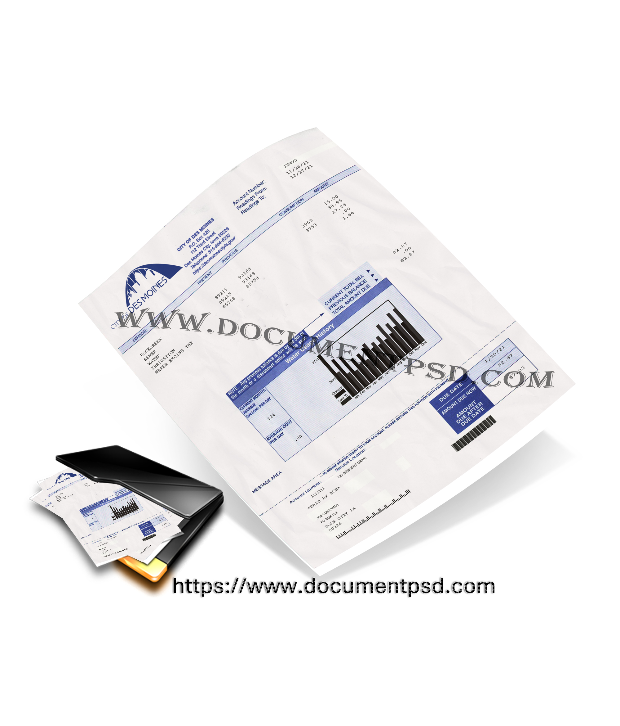 City of Des Moines Utility Bill United States PSD Template