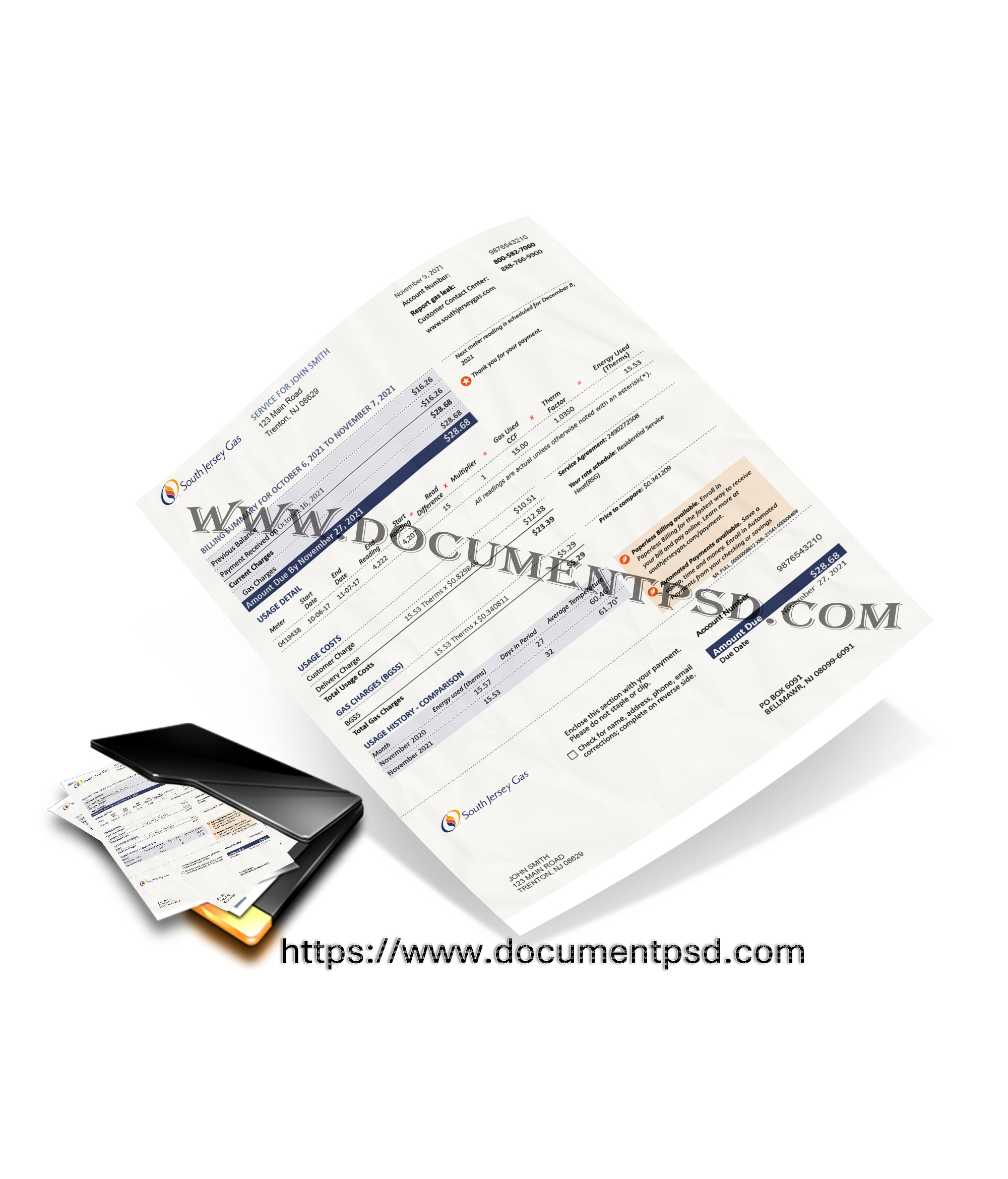 South Jersey Gas Bill. New Jersey. PSD Template