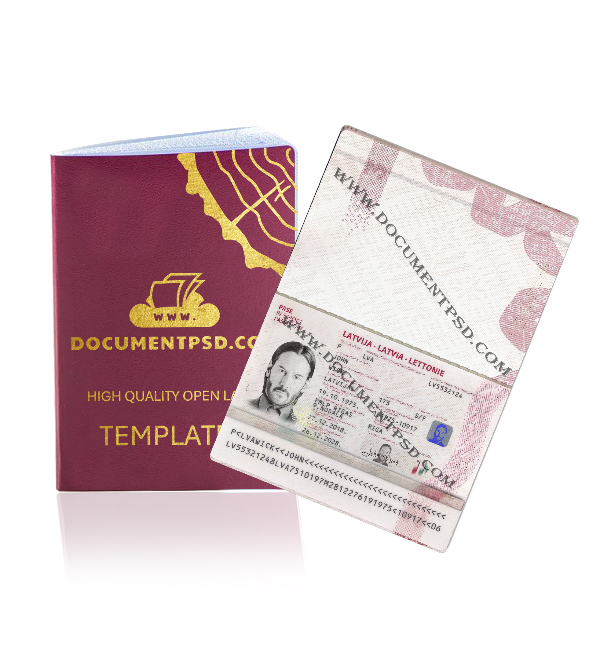 Latvia Passport PSD Template