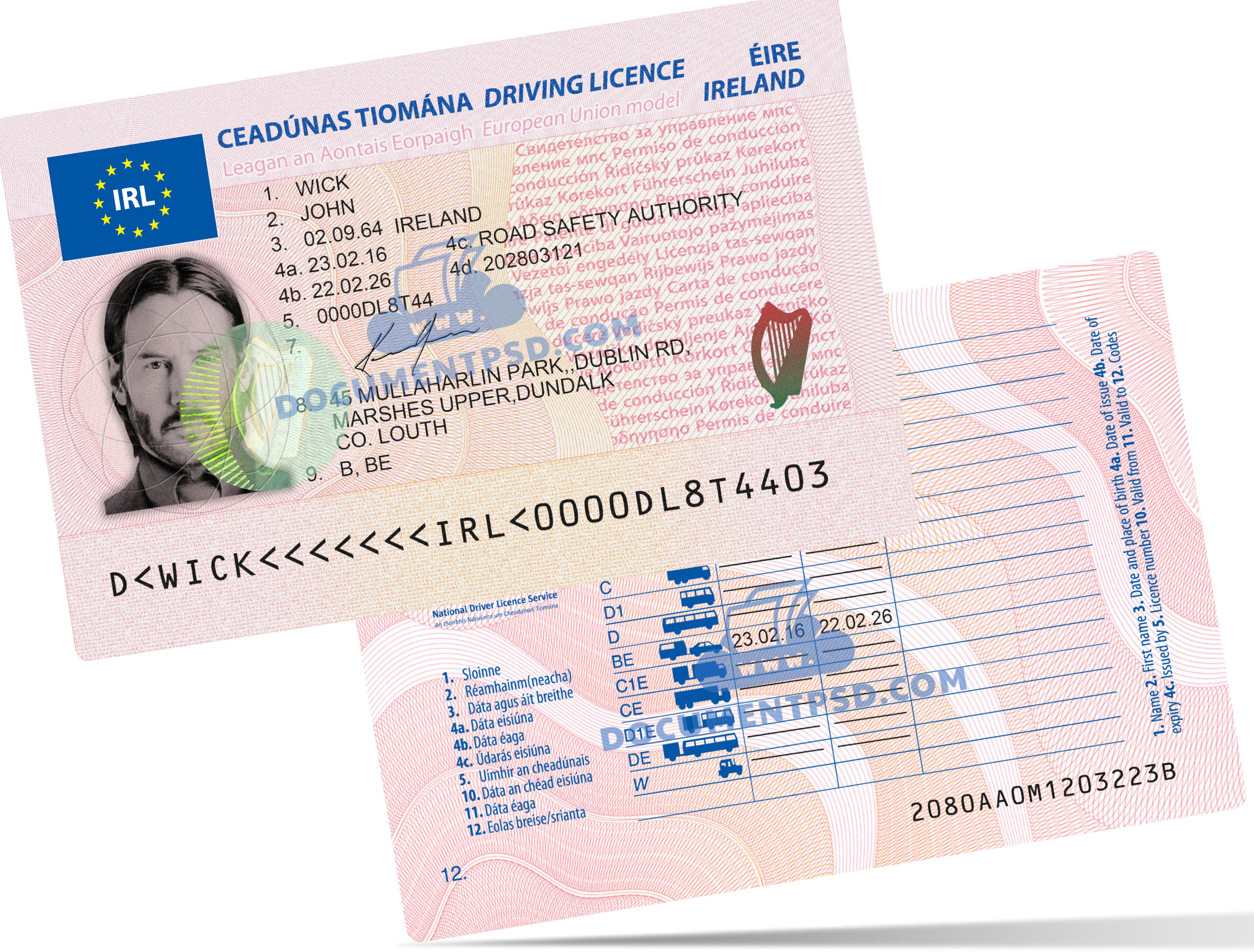 Ireland Driver License PSD Template