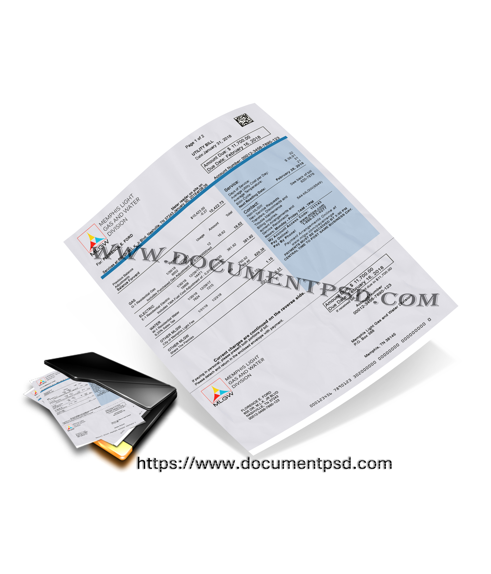 Memphis Light, Gas and Water Division Utility Bill Tennessee PSD Template