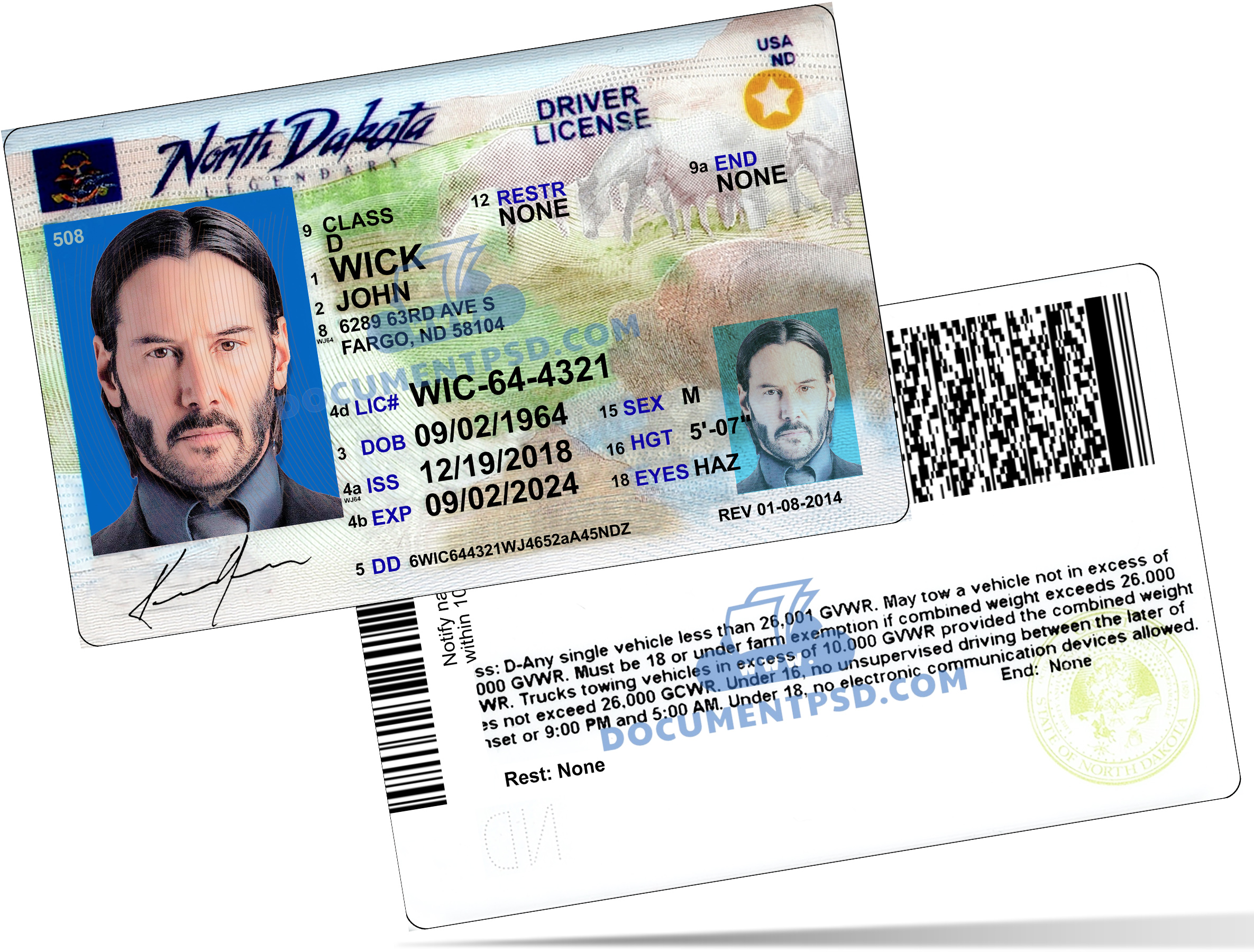 North Dakota Driver License PSD Template