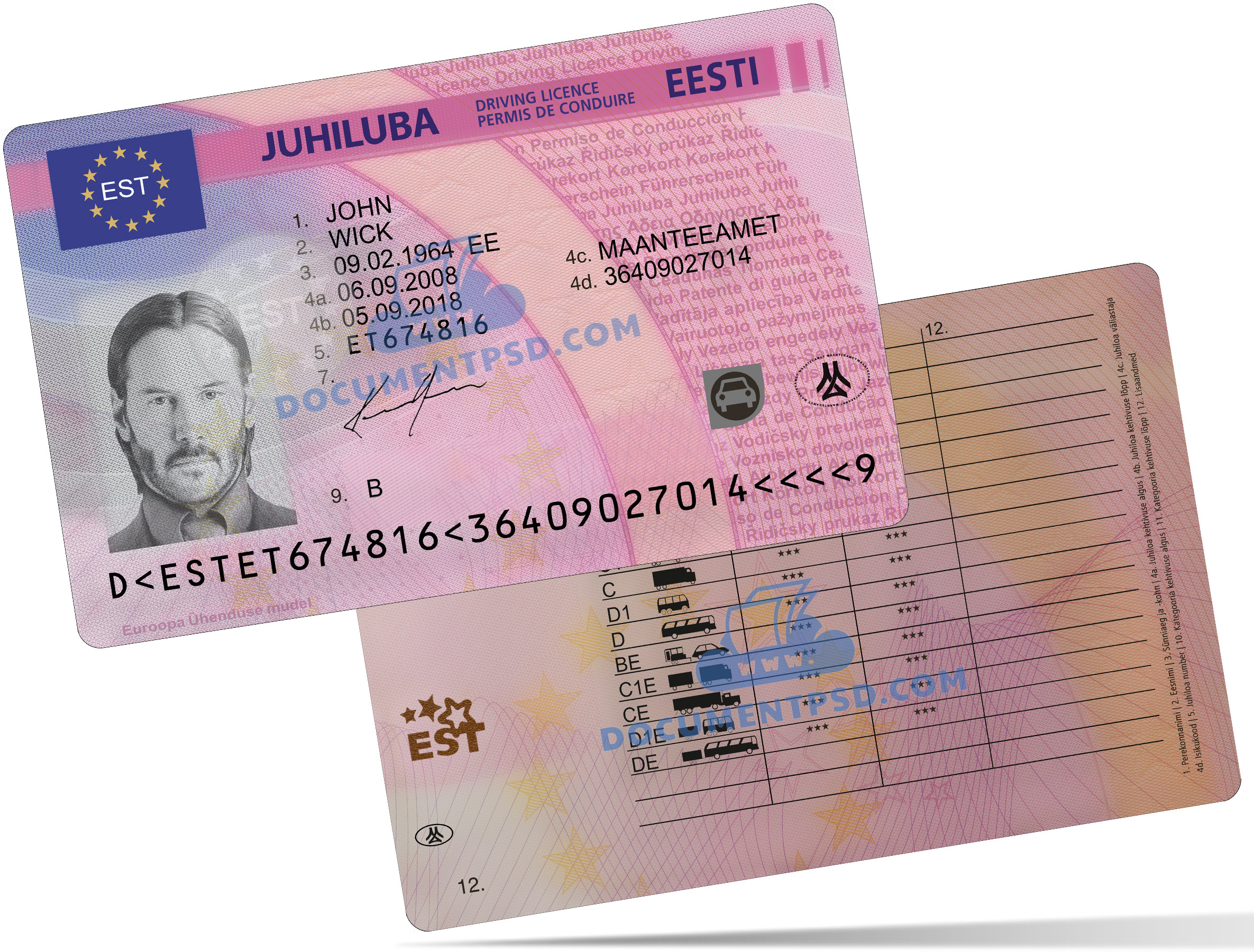 Estonia Driver License PSD Template