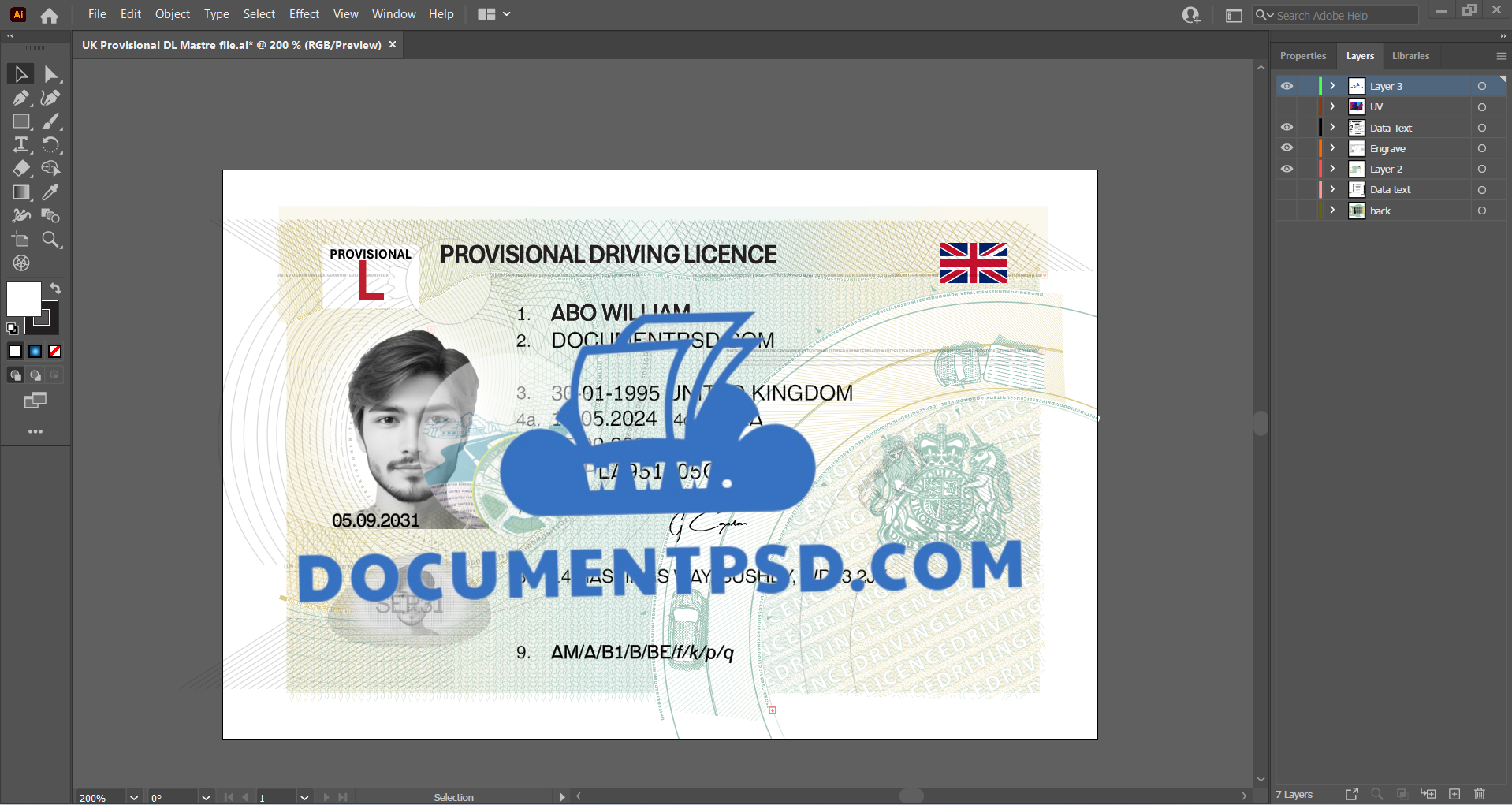 United Kingdom Provisional Drivers License Vector AI