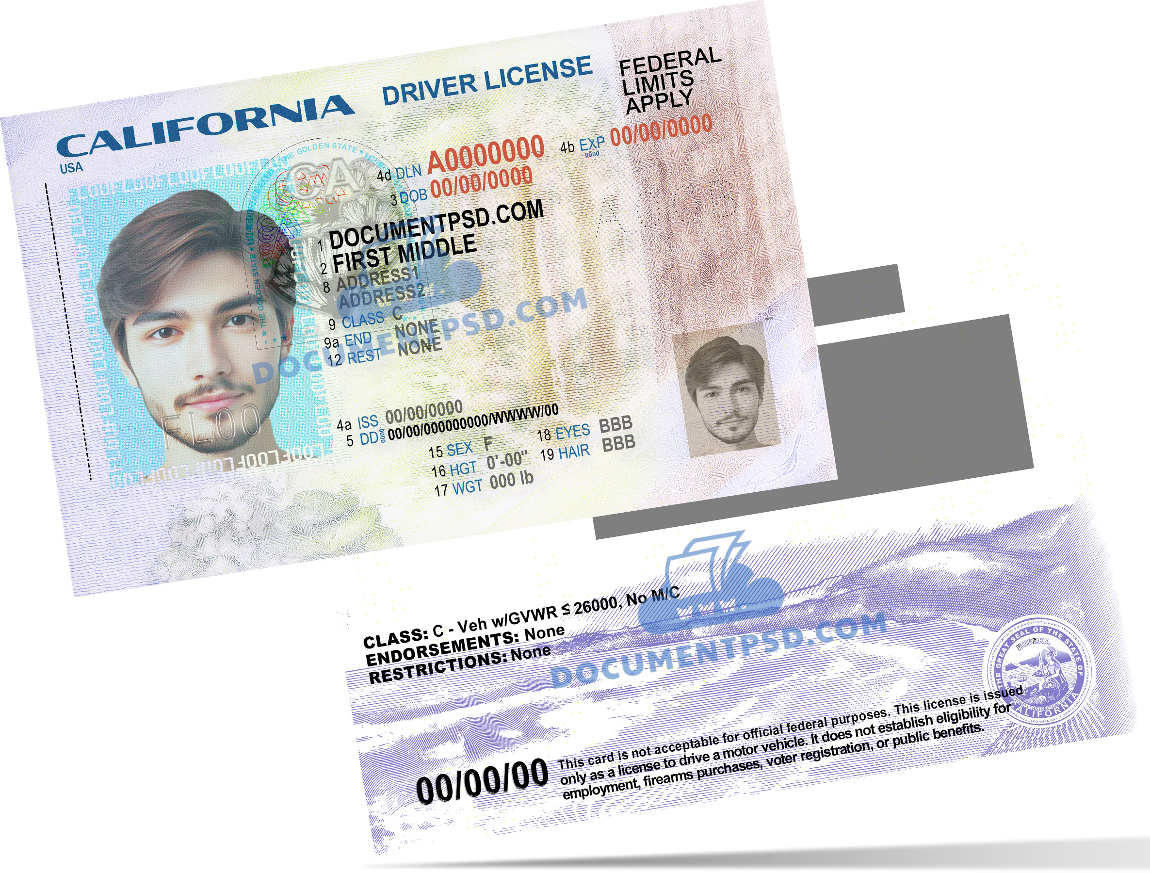 California (CA) Rev. 2024.05.20 DRIVER LICENSE (UV) PSD Template