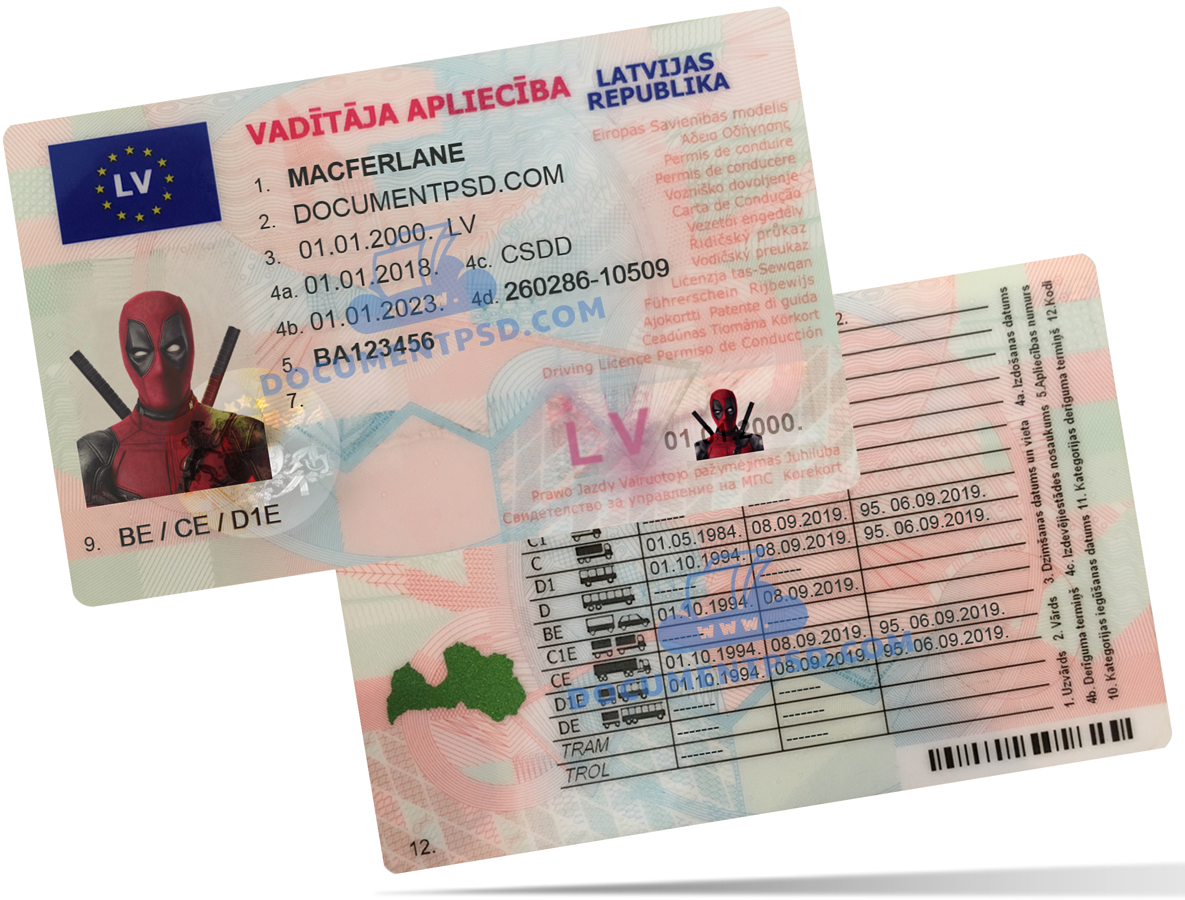 Latvia Driver License PSD Template
