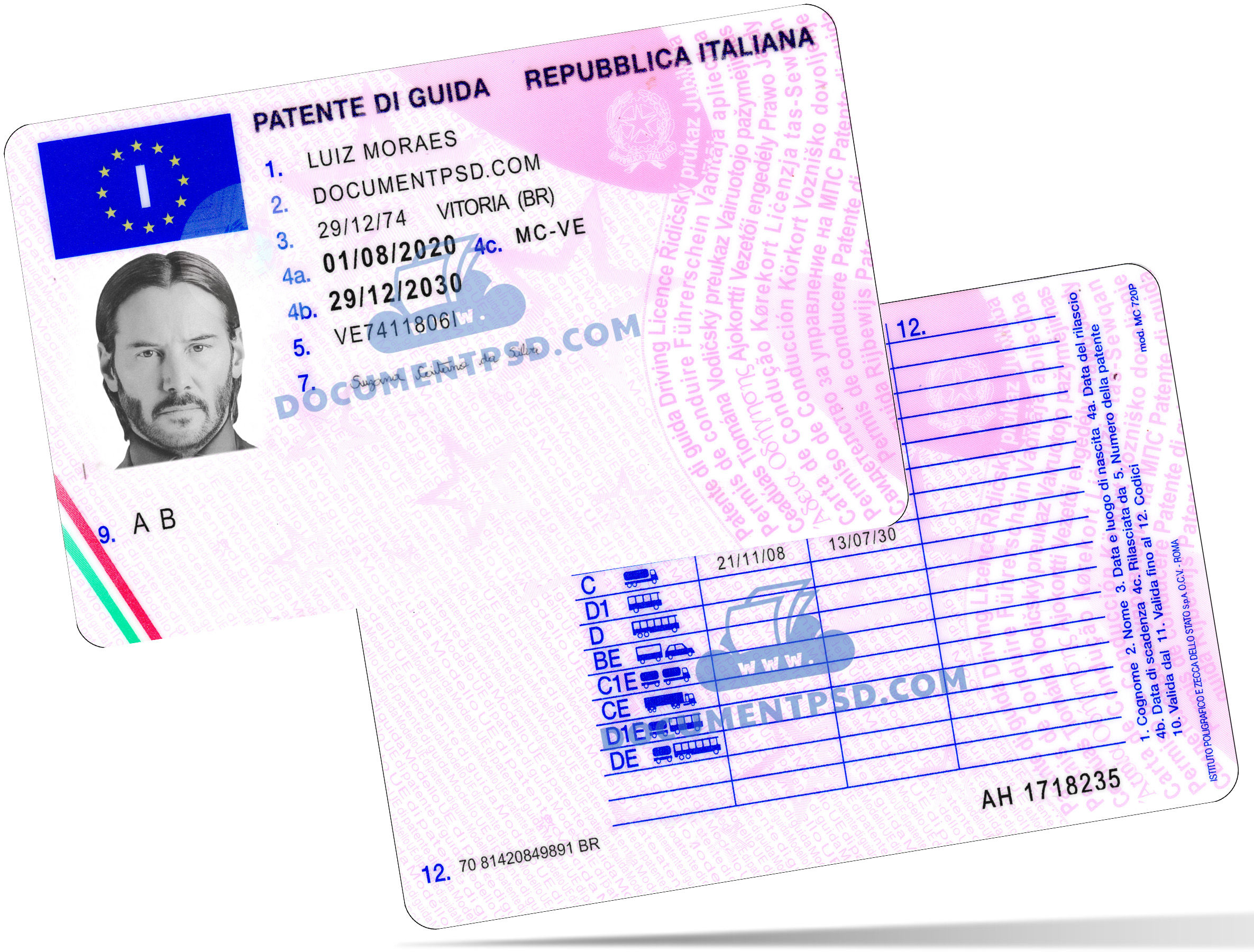 Italy Driver license PSD Template