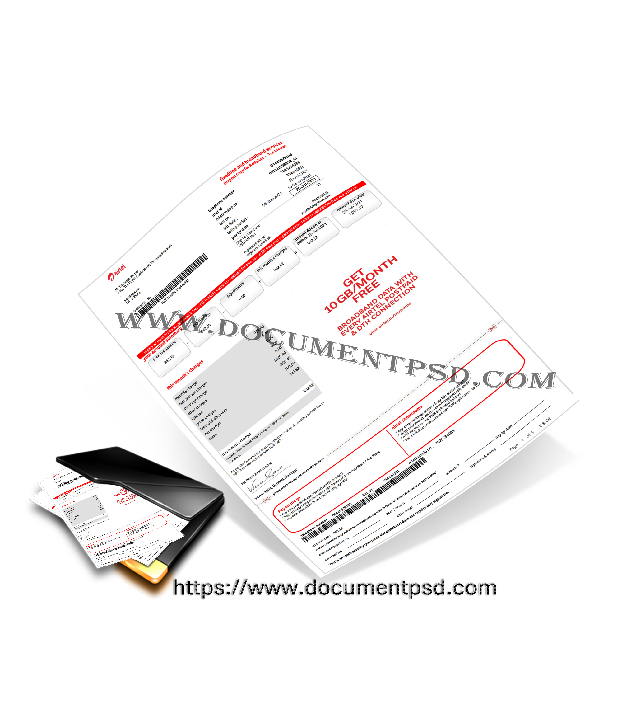 Airtel Fixedline and Broadband Services Tax Invoice PDF