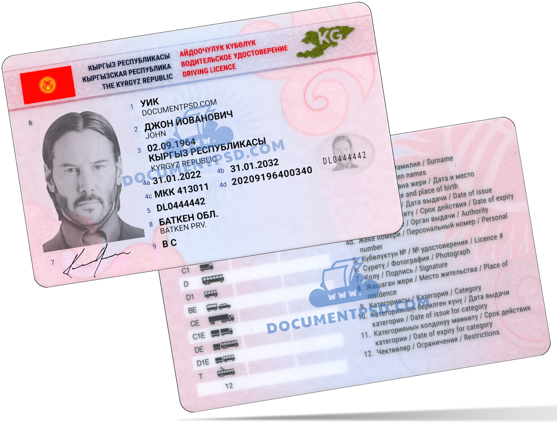 Kyrgyzstan Driver License 2021 PSD Template
