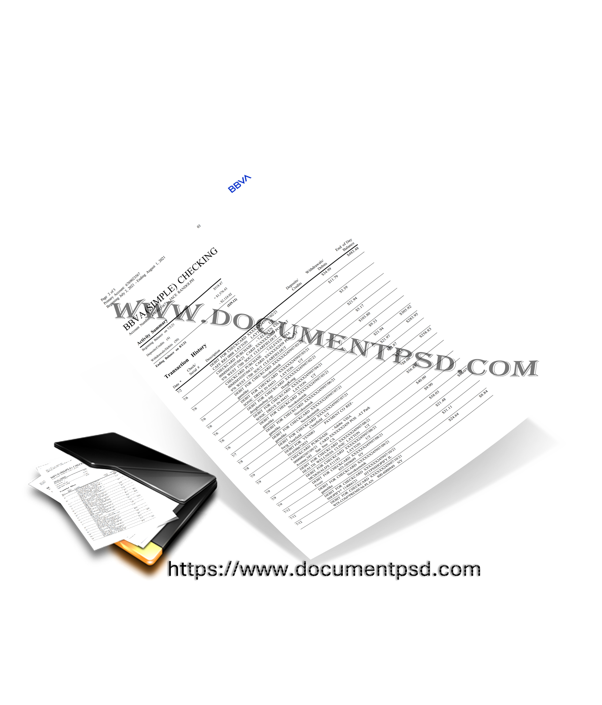 Deposit accounts statement (BBVA Simple Checking) USA