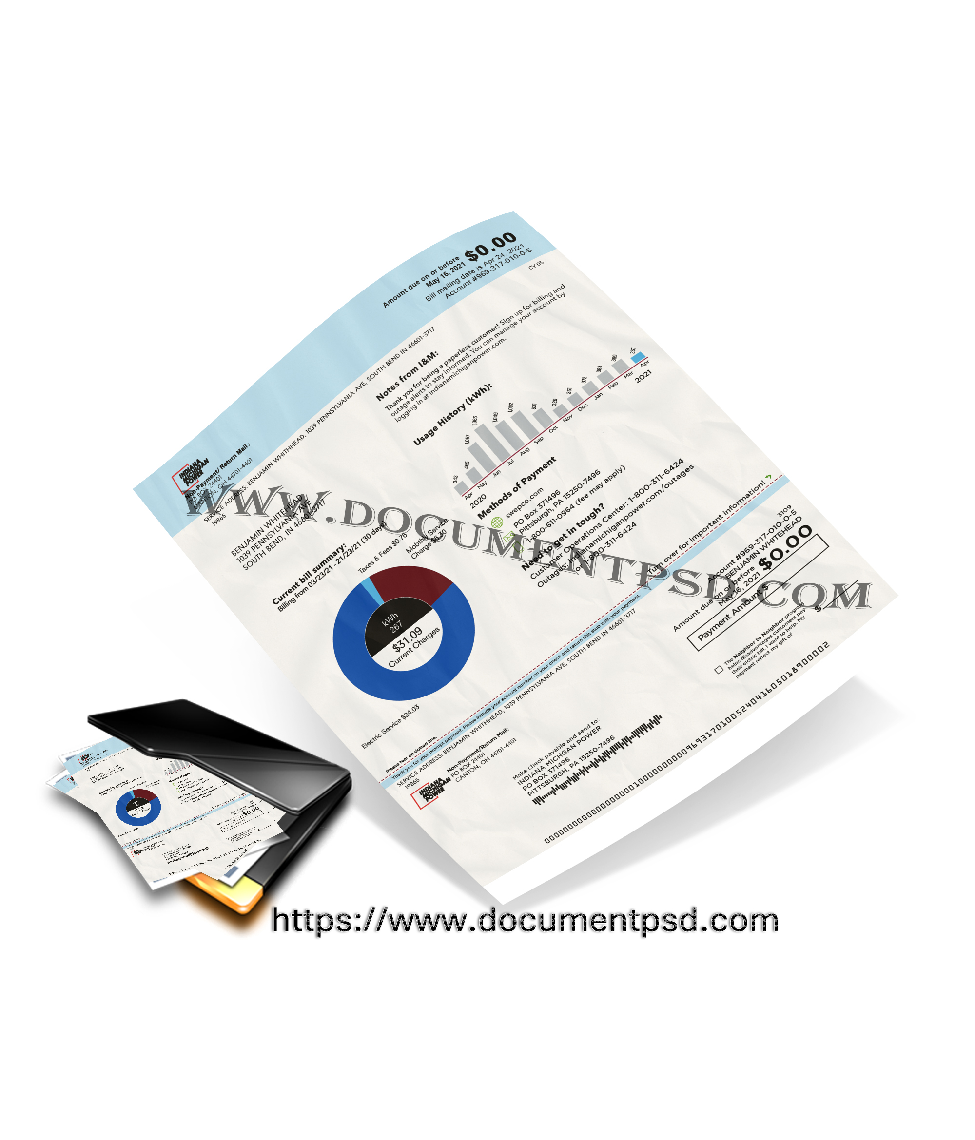 Indiana Michigan Power Electricity Bill. PSD Template
