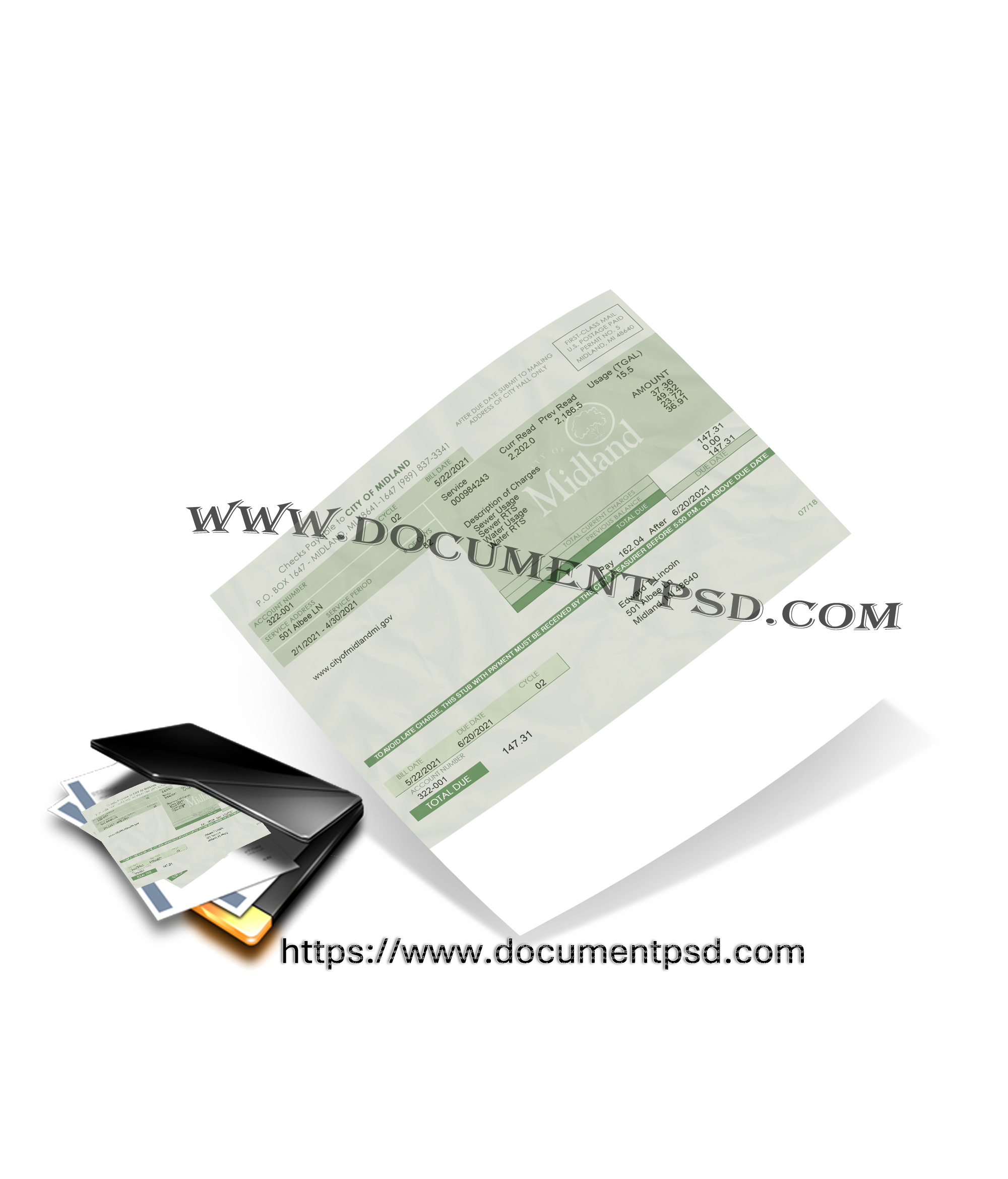 City of Midland Water/Sewer Bill. PSD Template