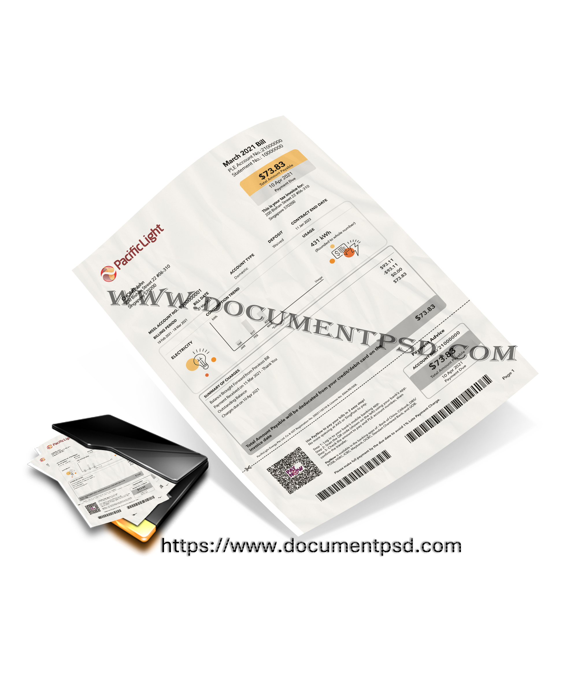 PacificLight Electricity Bill / Tax Invoice Singapore PSD Template