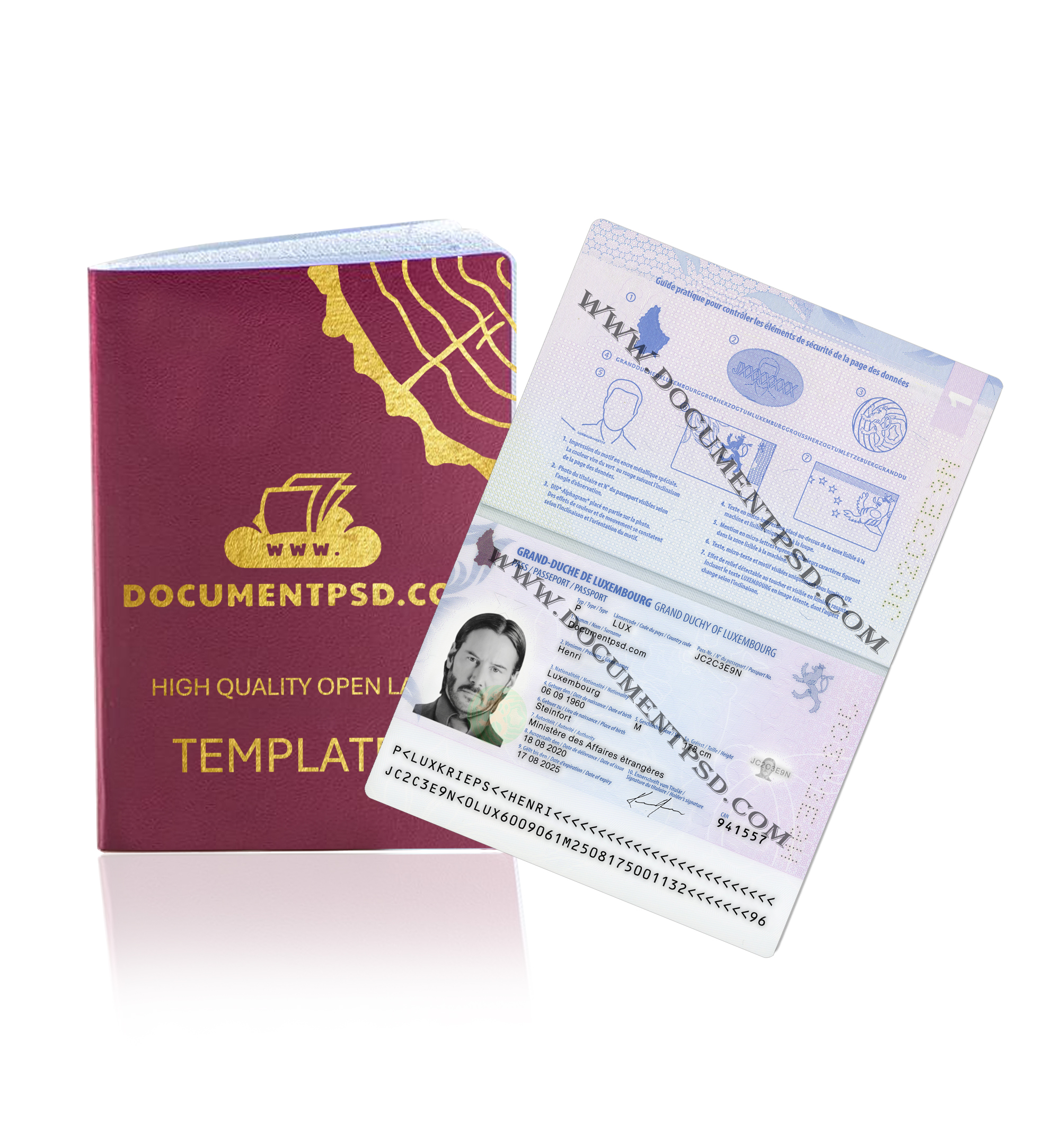 Luxembourg Passport New PSD Template