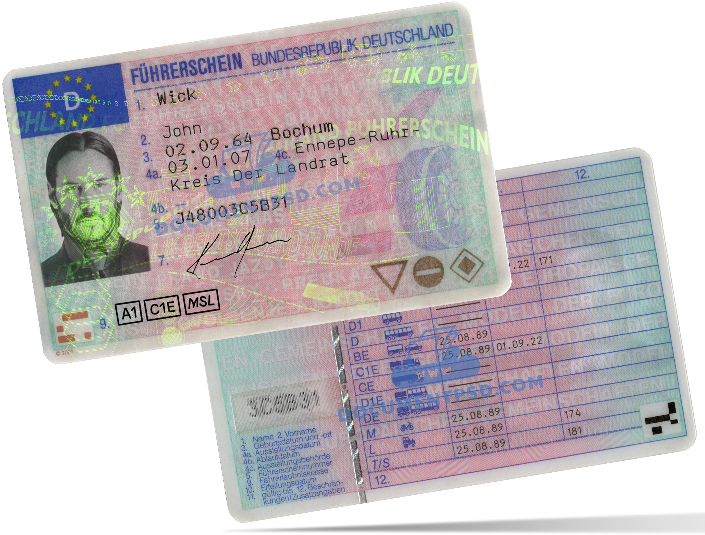 Germany Driver License  2001 PSD Template