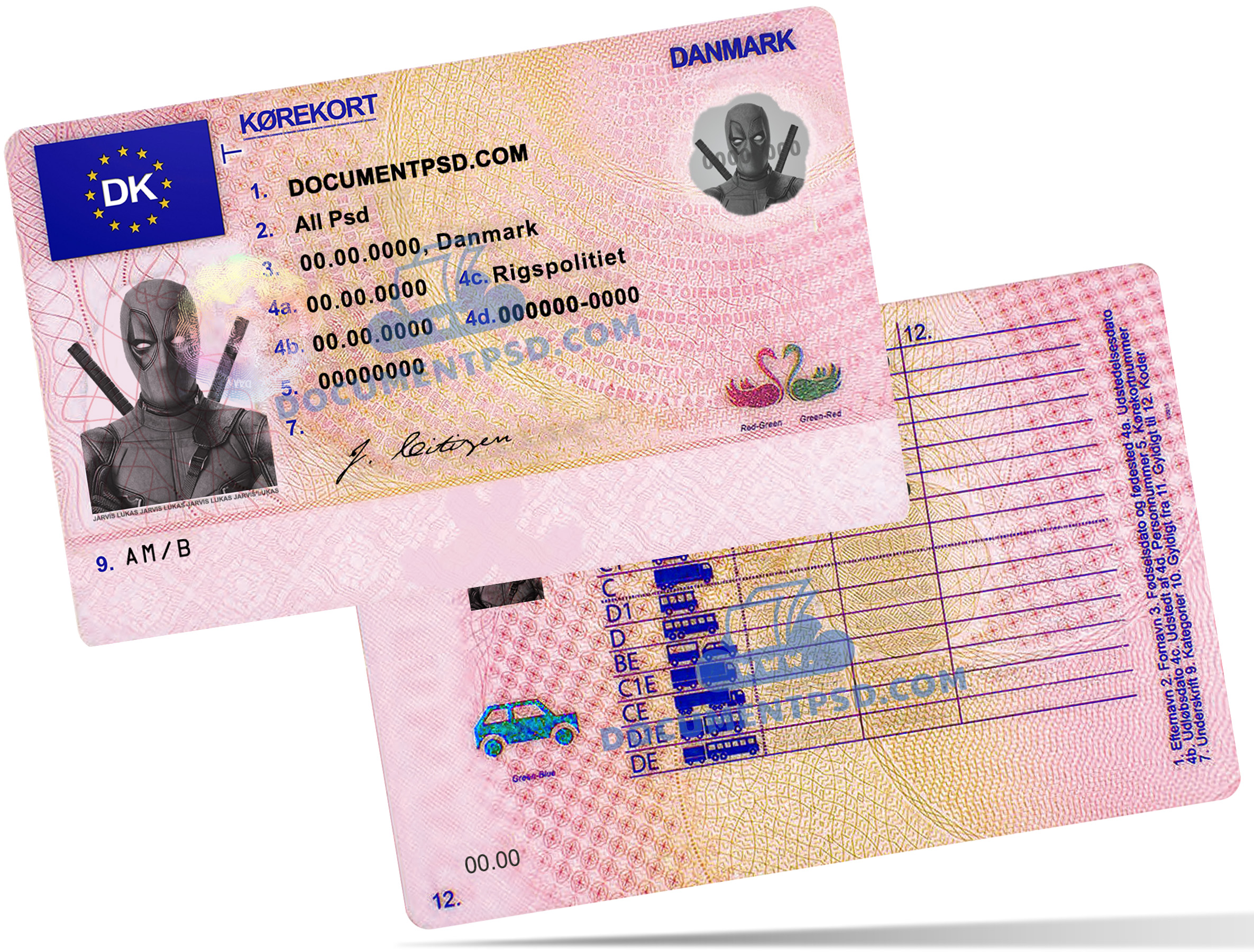 Danmark Driver License PSD Template