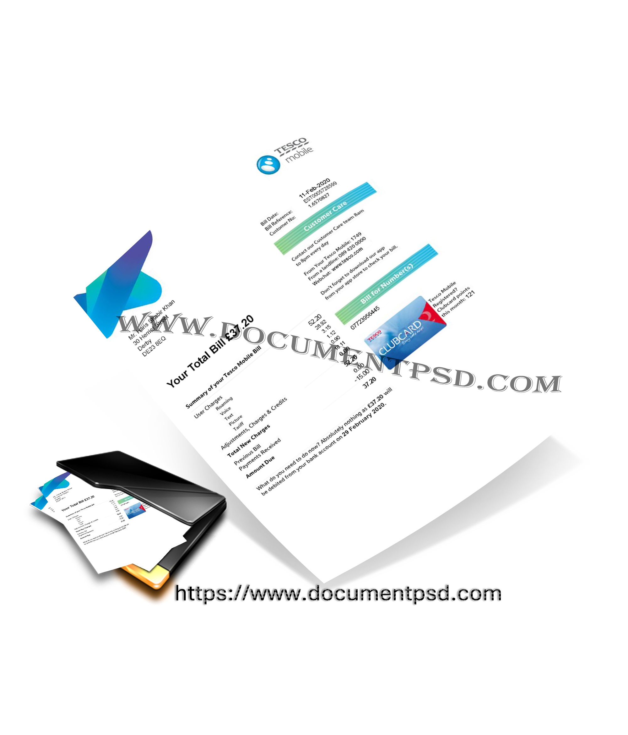 Tesco Mobile Bill United Kingdom PSD Template