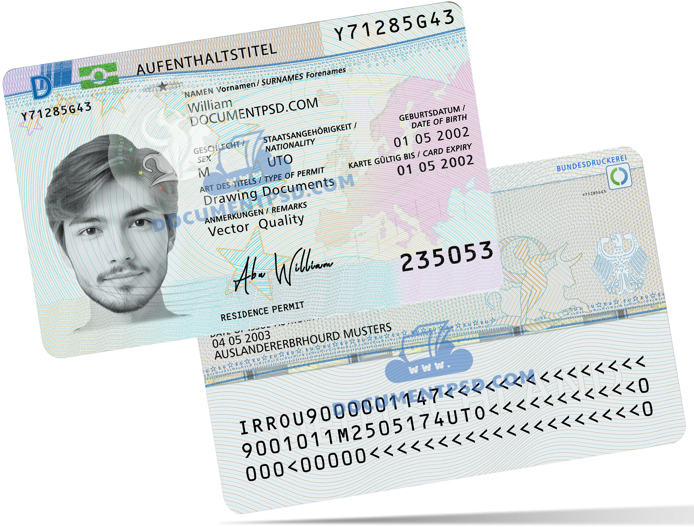 GERMANY Residence Permit PSD Template + UV
