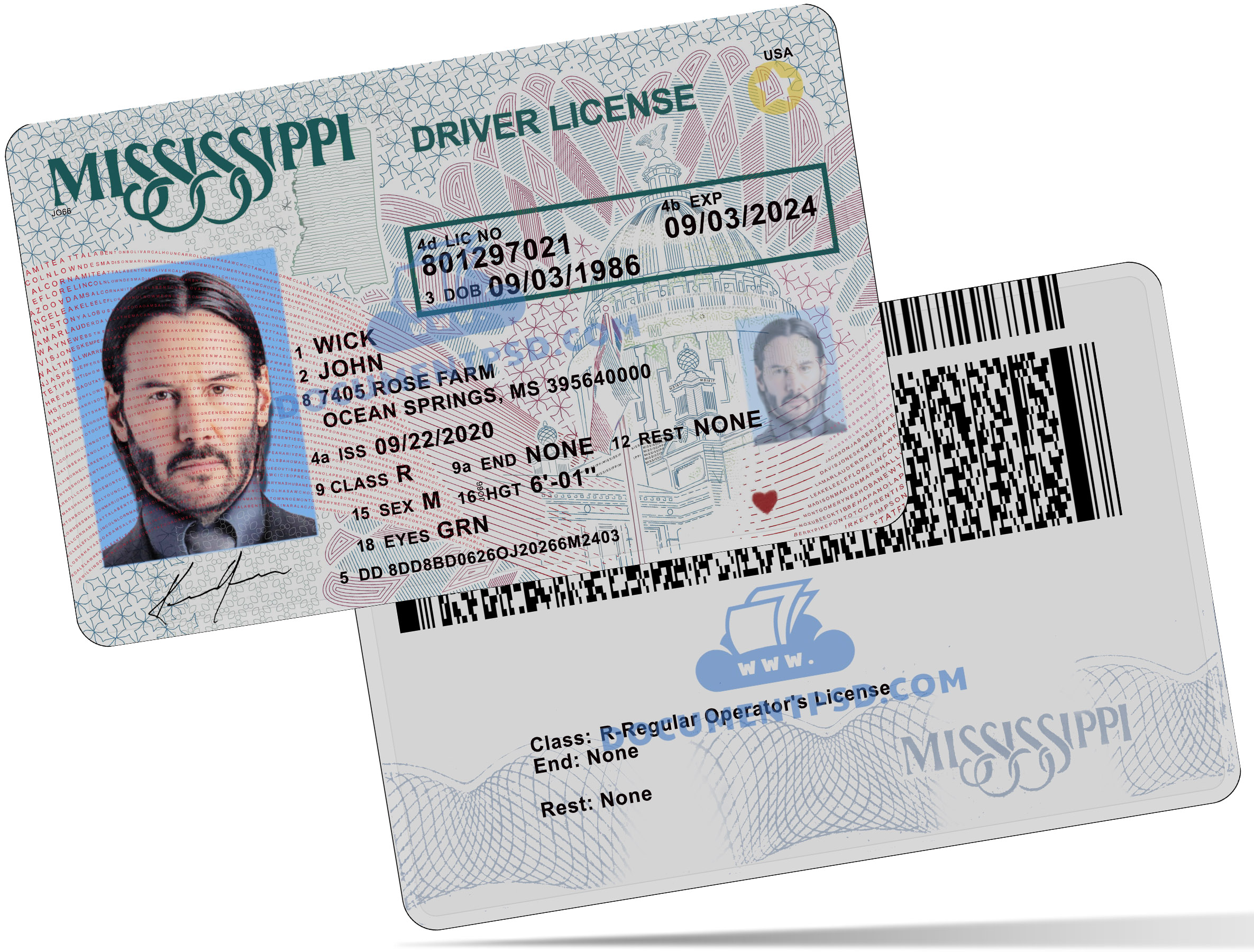 Missisipi Driver License PSD Template