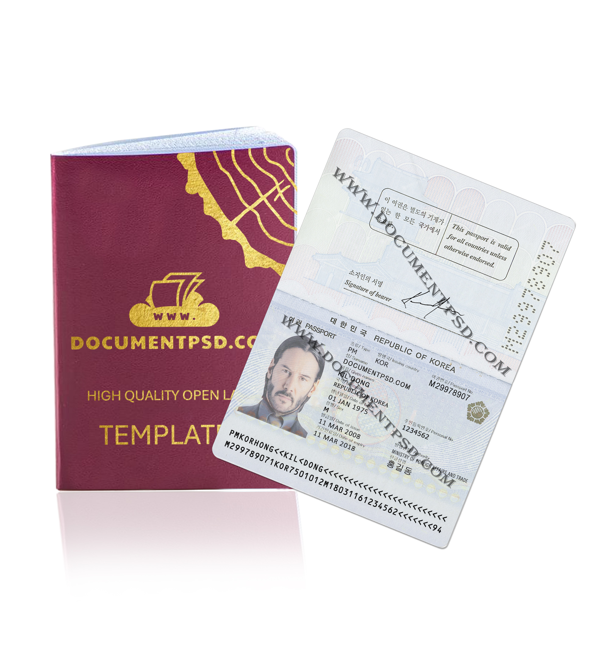 Republic of Korea passport PSD Template